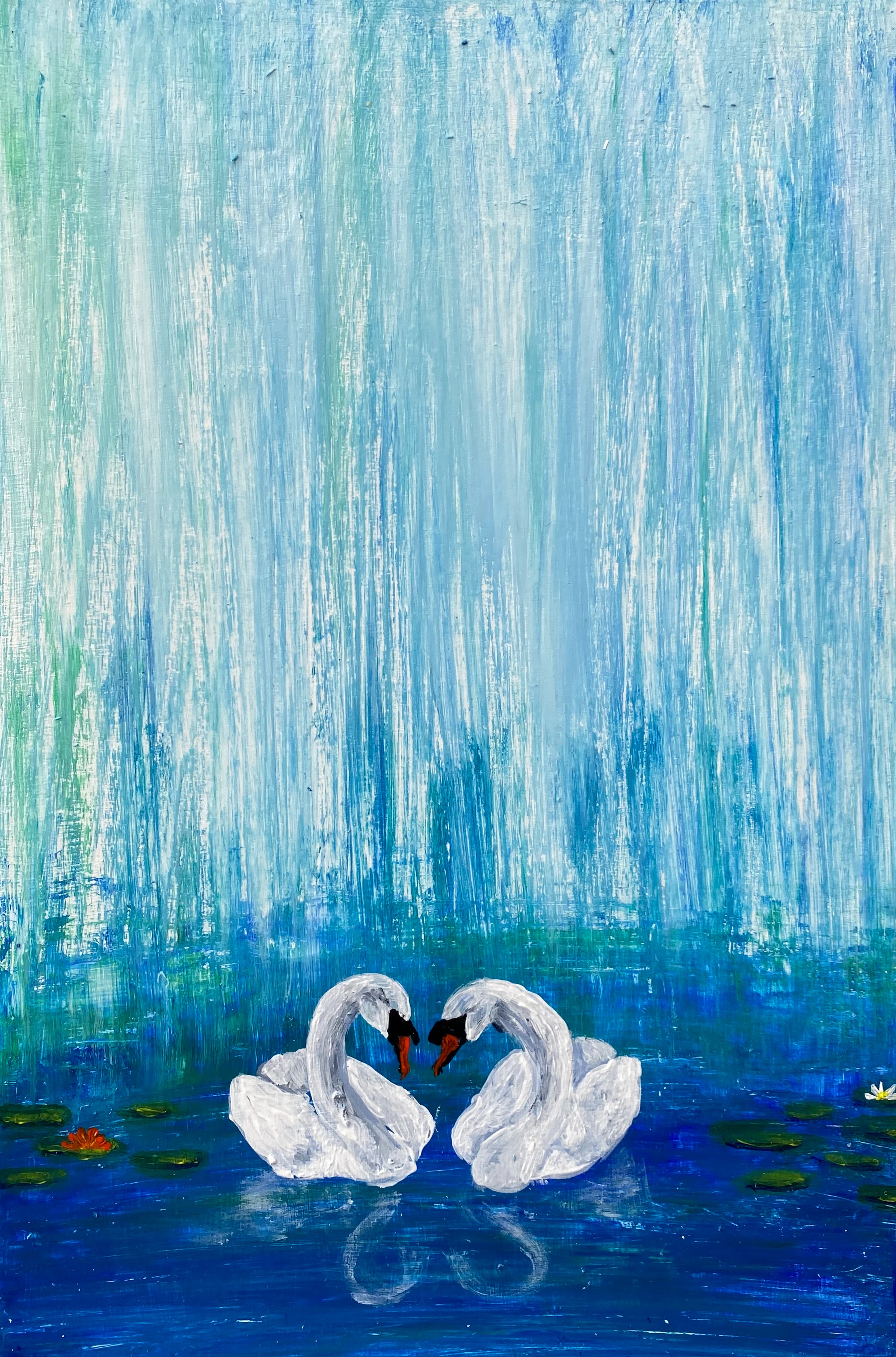 Swans in Lilly Pond #2 by Rachel Rehm