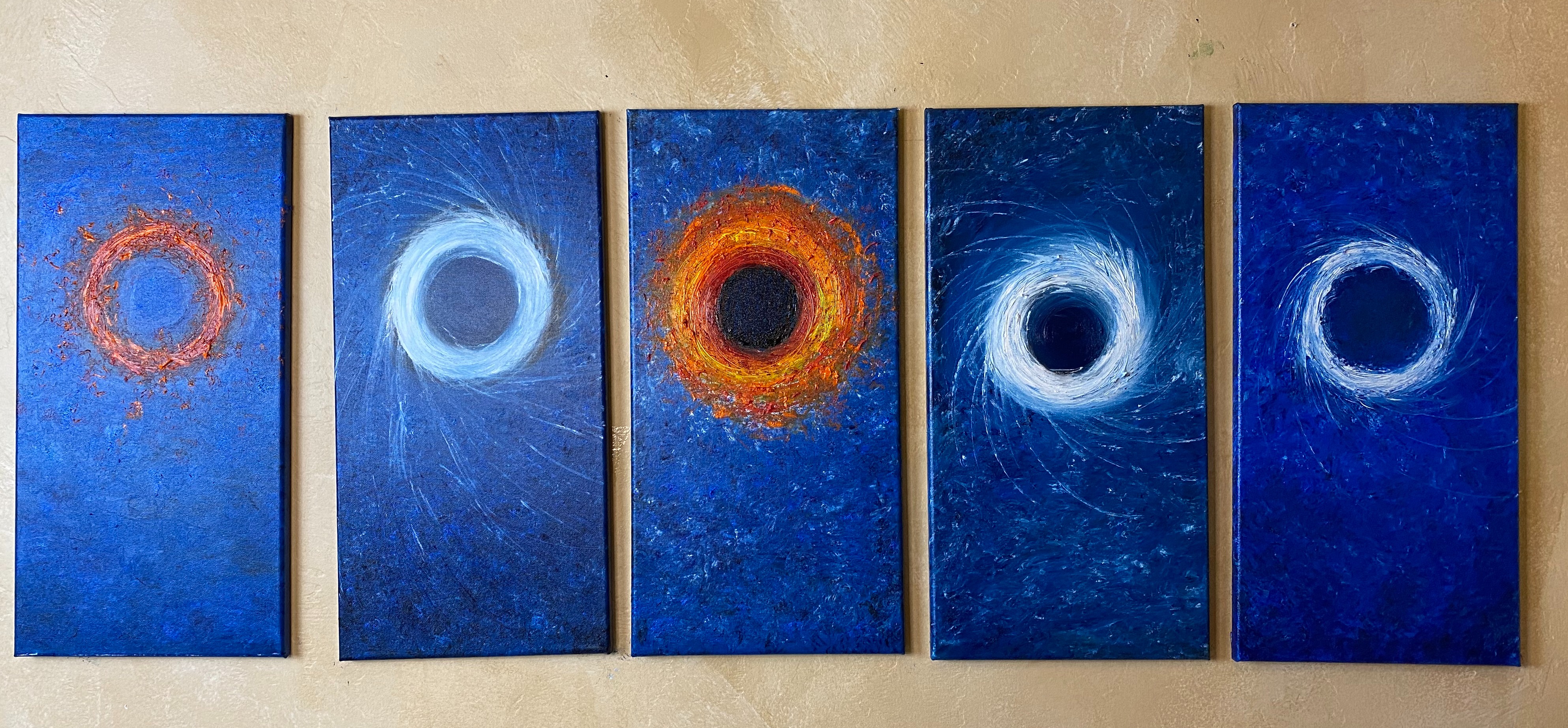 Circles on Blue 1-5 by Rachel Rehm